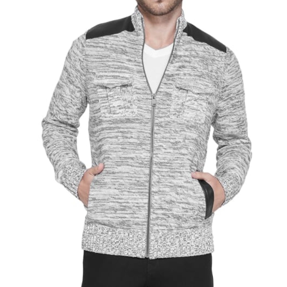 New GUESS Drian Mock-Neck Zip Men's Sweater